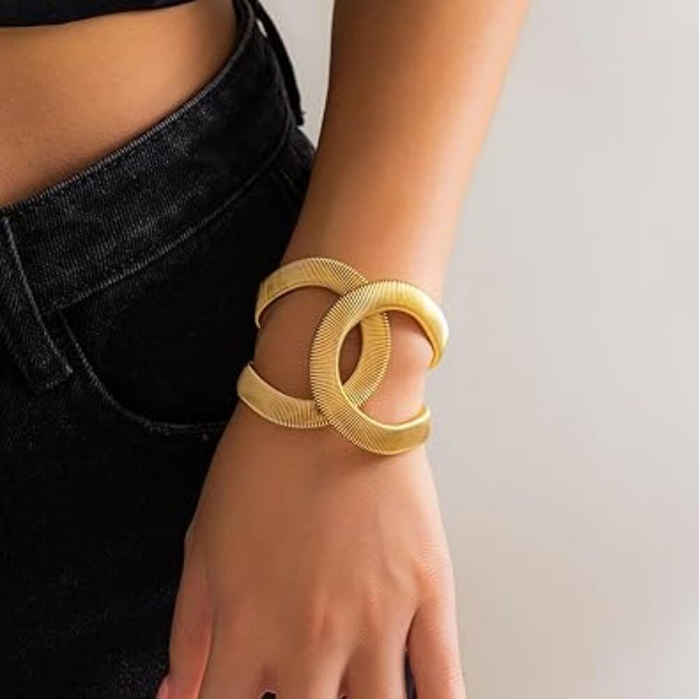 Wide Chunky Cuff Bracelet Gold Cuffs Bangle Hollow‎ Out Adjustable Classy Trendy